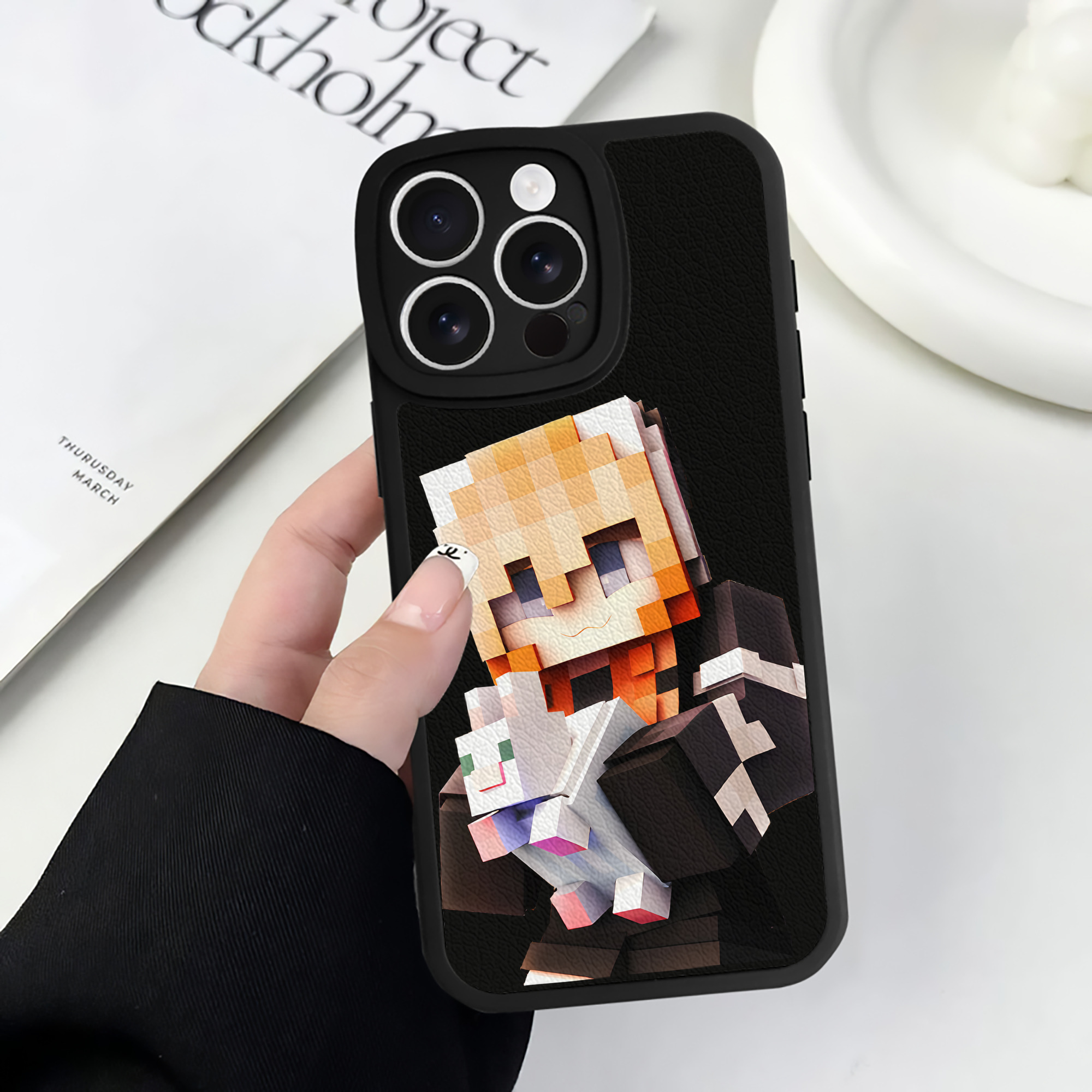 （画像用） マインクラフト ブロックの世界 Minecraft MC Block world 【iPhone 16シリーズ対応】シリコンスマホケース（レザー調） 材質：シリコン